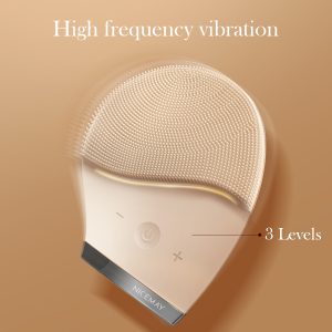 MR-2385 Smart Sonic silicone facial brush operating at 8,000 vibrations per minute for gentle deep cleansing.